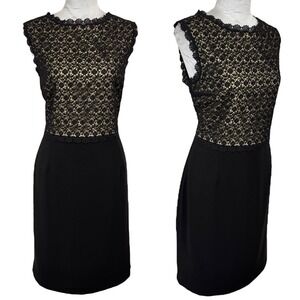 NEW Ivanka Trump Sleeveless Sheath Dress Size 16 Black Beige Floral Crochet Chic